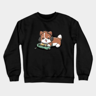 Happy cute dog chilling and gaming Crewneck Sweatshirt
